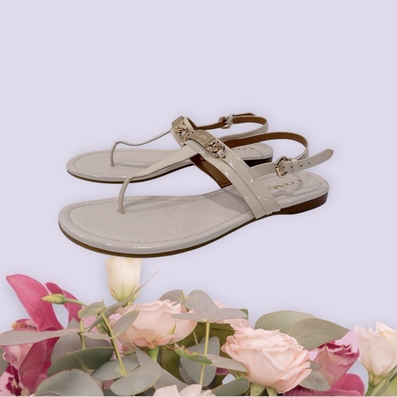 Coach Caterine T-Strap Thong Sandals Ivory patent leather size 9.5 B - Picture 6 of 12